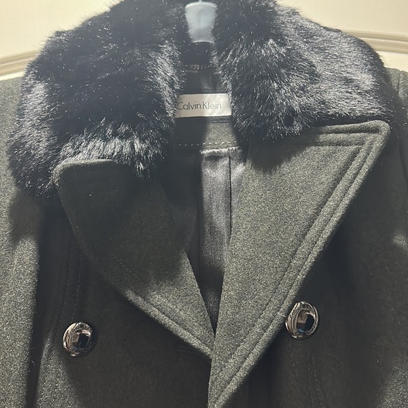 🌸NEW Calvin Klein Women’s Wool & Faux fur Collar Maxi Trench Coat Sz 6 NWT. - Picture 11 of 16